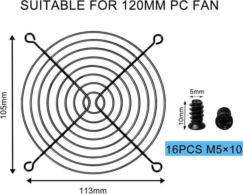 DVUIYYL 4 PCS 120mm Fan Grill pc 120mm Fan Bracket Grill (Black) - Image 4